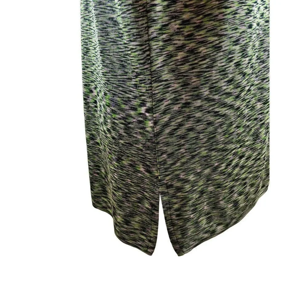 Exclusively Misook Collared Open Knit Cardigan Medium Spacedye Green Career